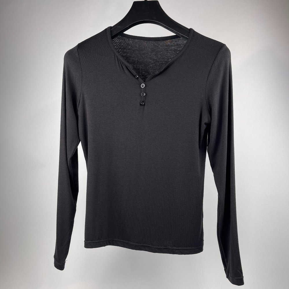 Versatile Charcoal Long-Sleeve Henley Shirt